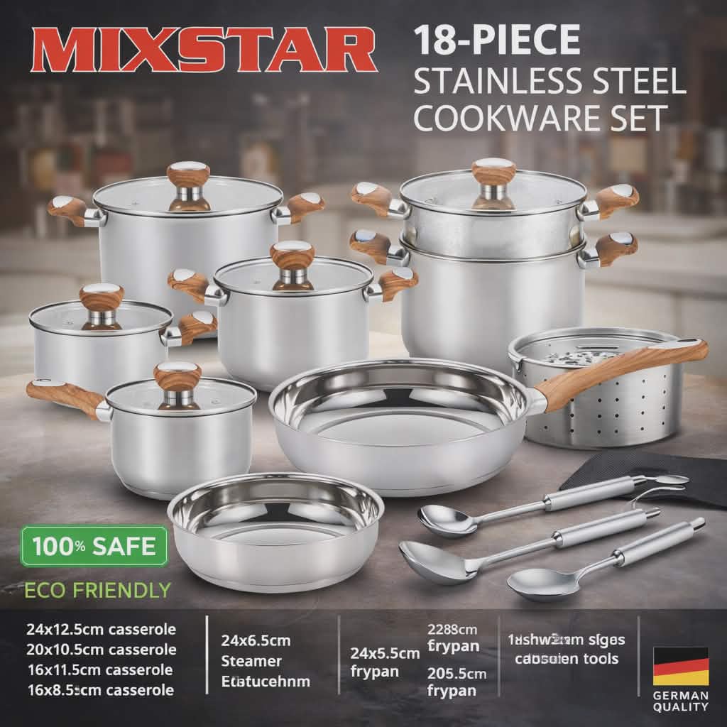 Batterie de Cuisine Inox 18 Pcs- Haute Résistance