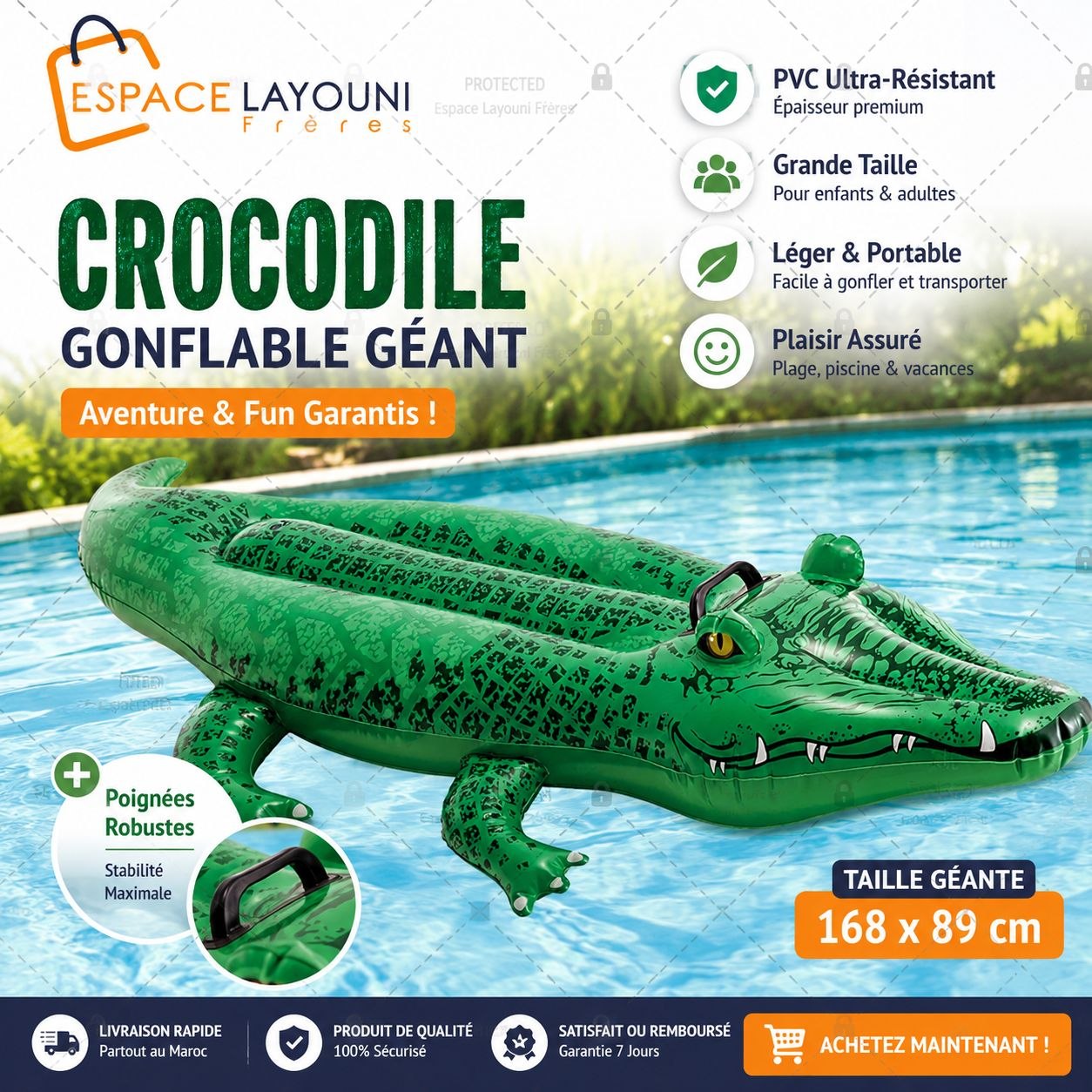 Crocodile Gonflable Géant 168x89cm