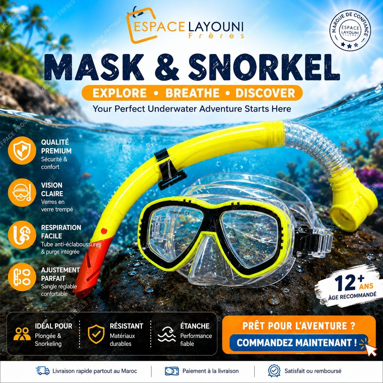 Kit Masque & Snorkel - Plongée Snorkeling 12+ ans