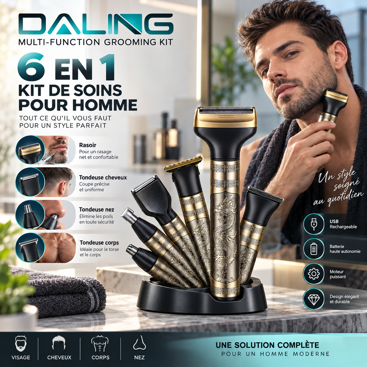 Tondeuse Multifonction 6en1 Rechargeable