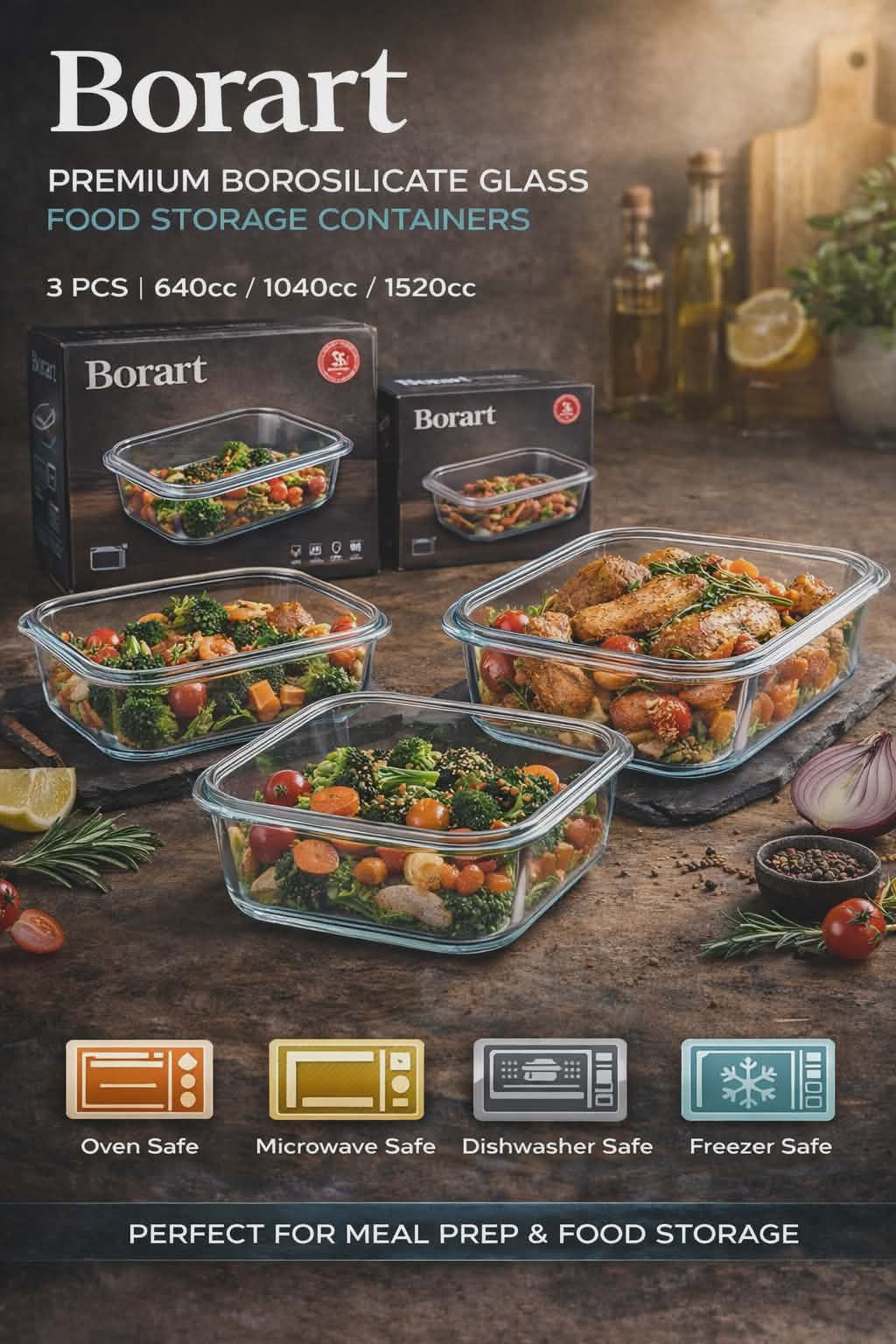 Pack 3 Plats en Verre Rectangulaire