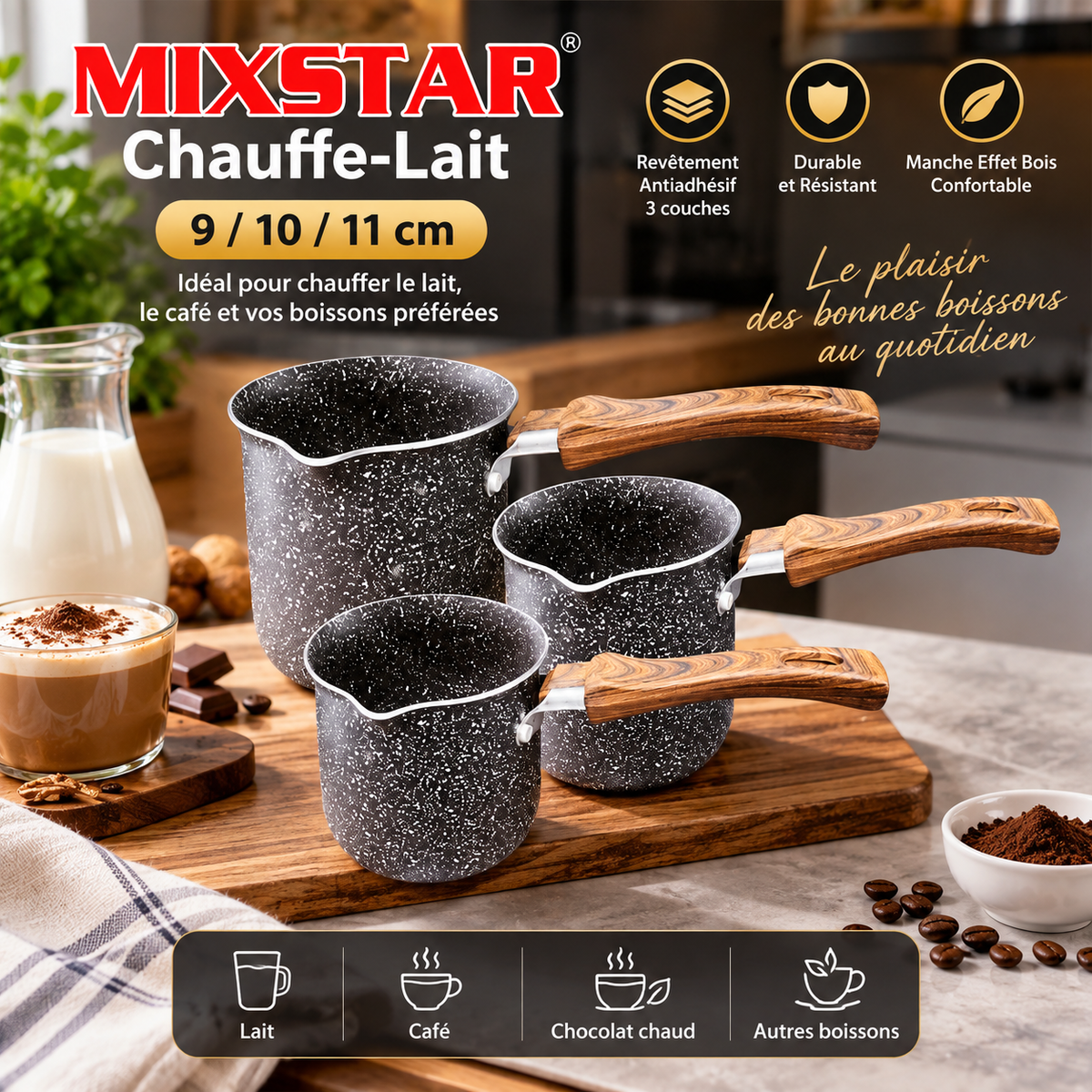Chauffe-Lait MIXSTAR antiadhésif 3 couches - 9/10/11 cm