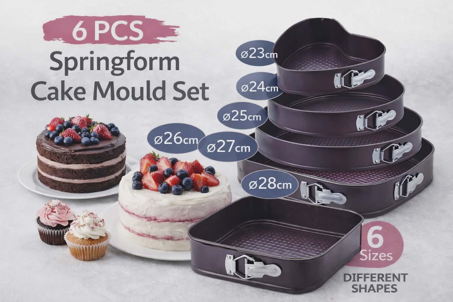 Set 6 Pcs de Moules à Gâteau - Démoulage Facile