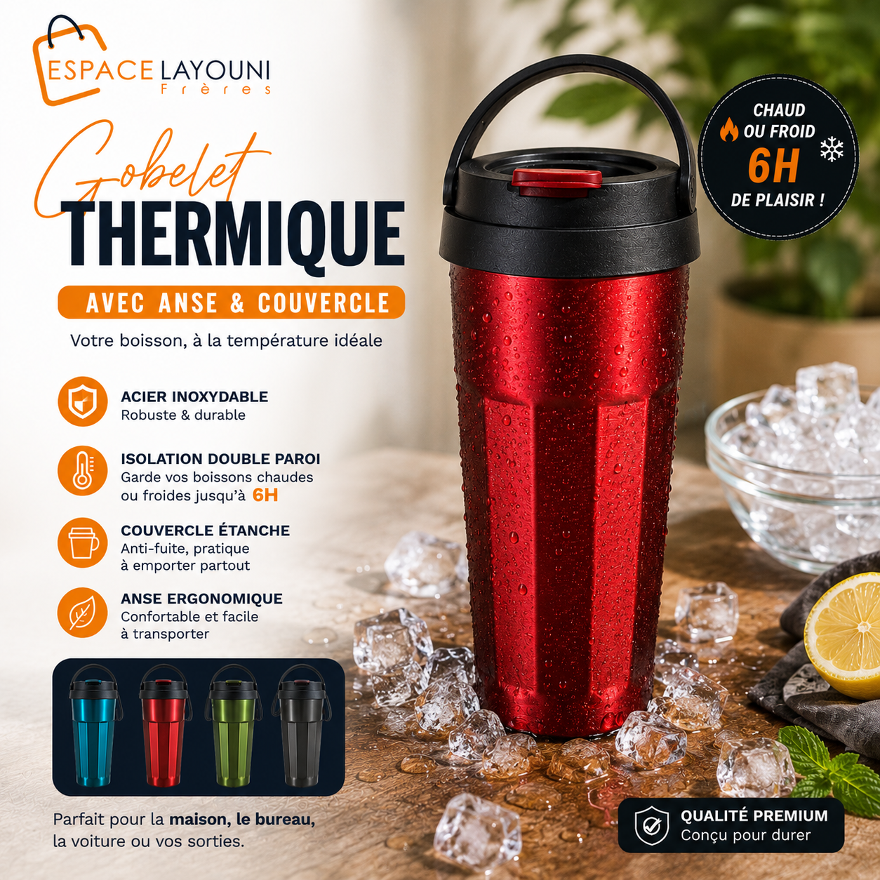 Gobelet Thermique avec Anse & Couvercle