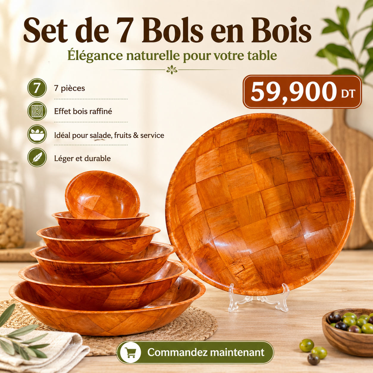 Set de Bols en Bois (7 pièces)