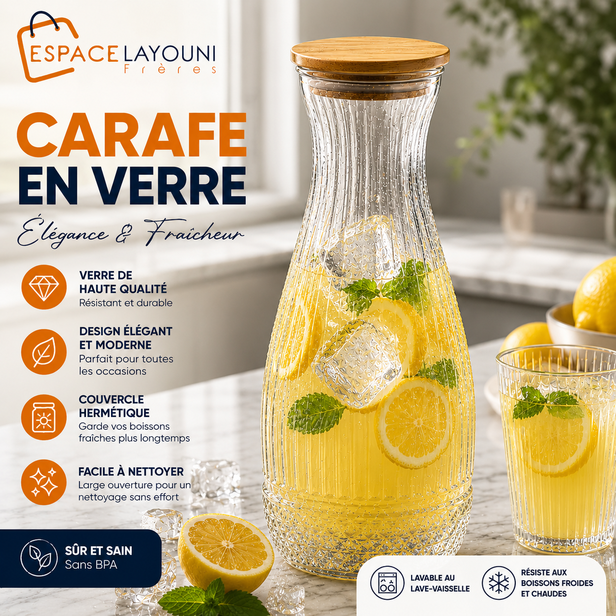 Carafe en Verre — Set 2 Pièces | Élégance & Fraîcheur
