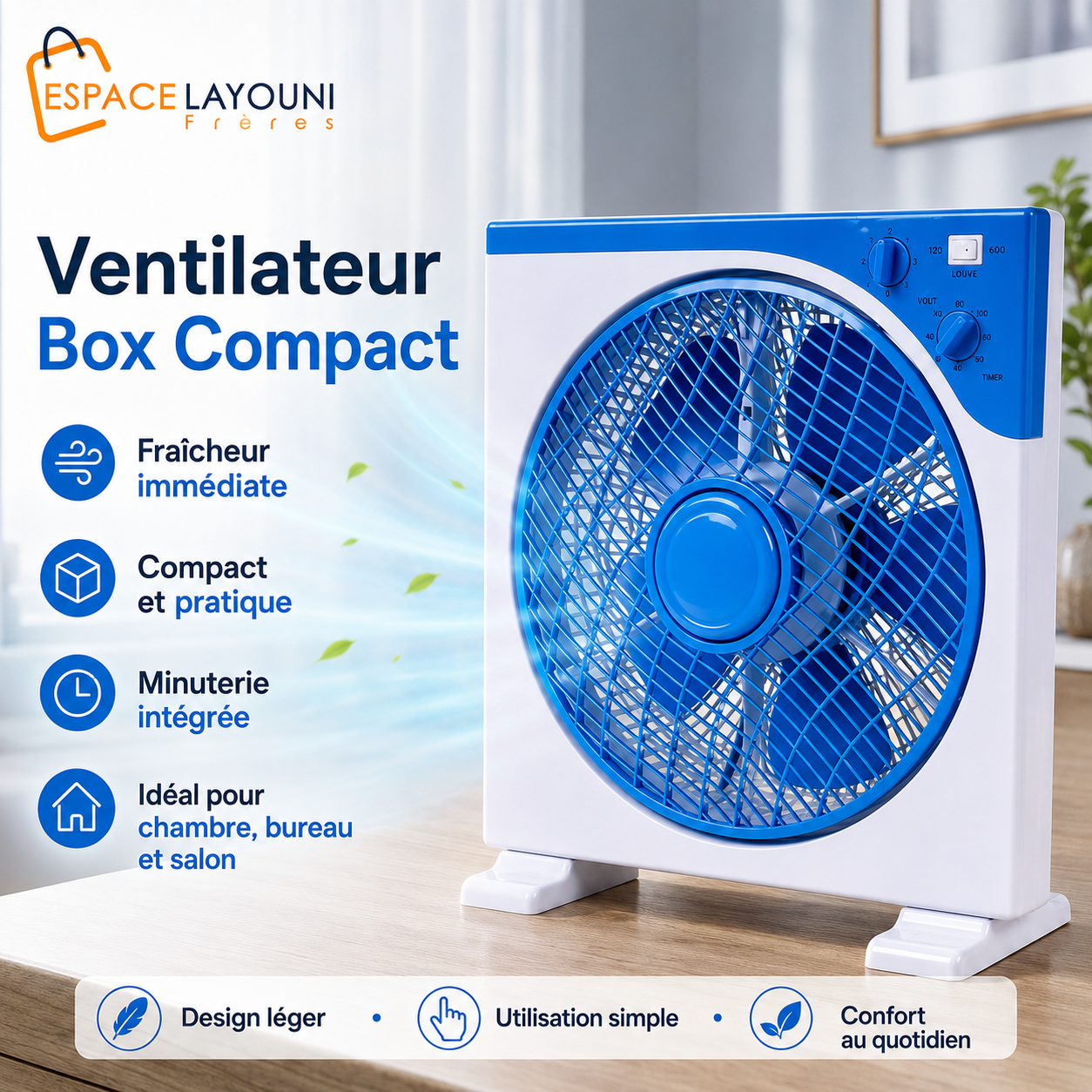Ventilateur de Table Goldenwing – Silencieux, Puissant & Compact