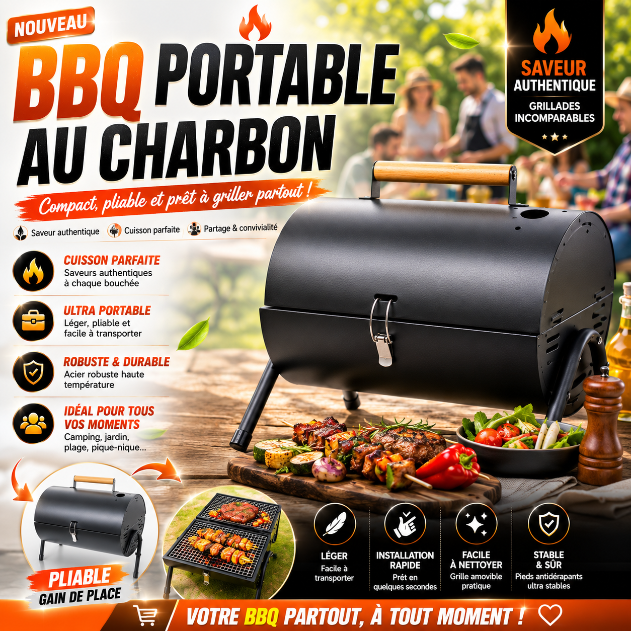 BBQ Portable au Charbon Pliable