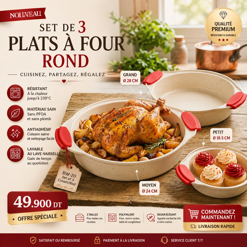 Set De 3 Plats à Four Rond