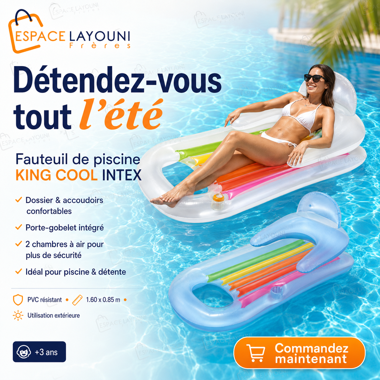 Matelas Gonflable Arc-en-Ciel avec Appuie-Tête et Porte-Gobelet Intex