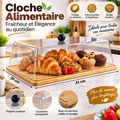 Cloche Alimentaire en Bambou 41×26 cm — base bambou solide, couvercle transparent anti-poussière, design moderne