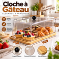 Cloche à Gâteau Rectangulaire 35×22×22 cm — base bambou naturel et couvercle transparent, idéale pâtisseries et snacks