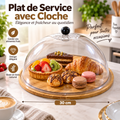 Plat de Service avec Cloche Ø 30 cm — base bois naturel et cloche transparente, élégant et pratique