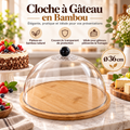 Cloche à Gâteau en Bambou Ø 36 cm — plateau bambou naturel et couvercle transparent, élégante et pratique
