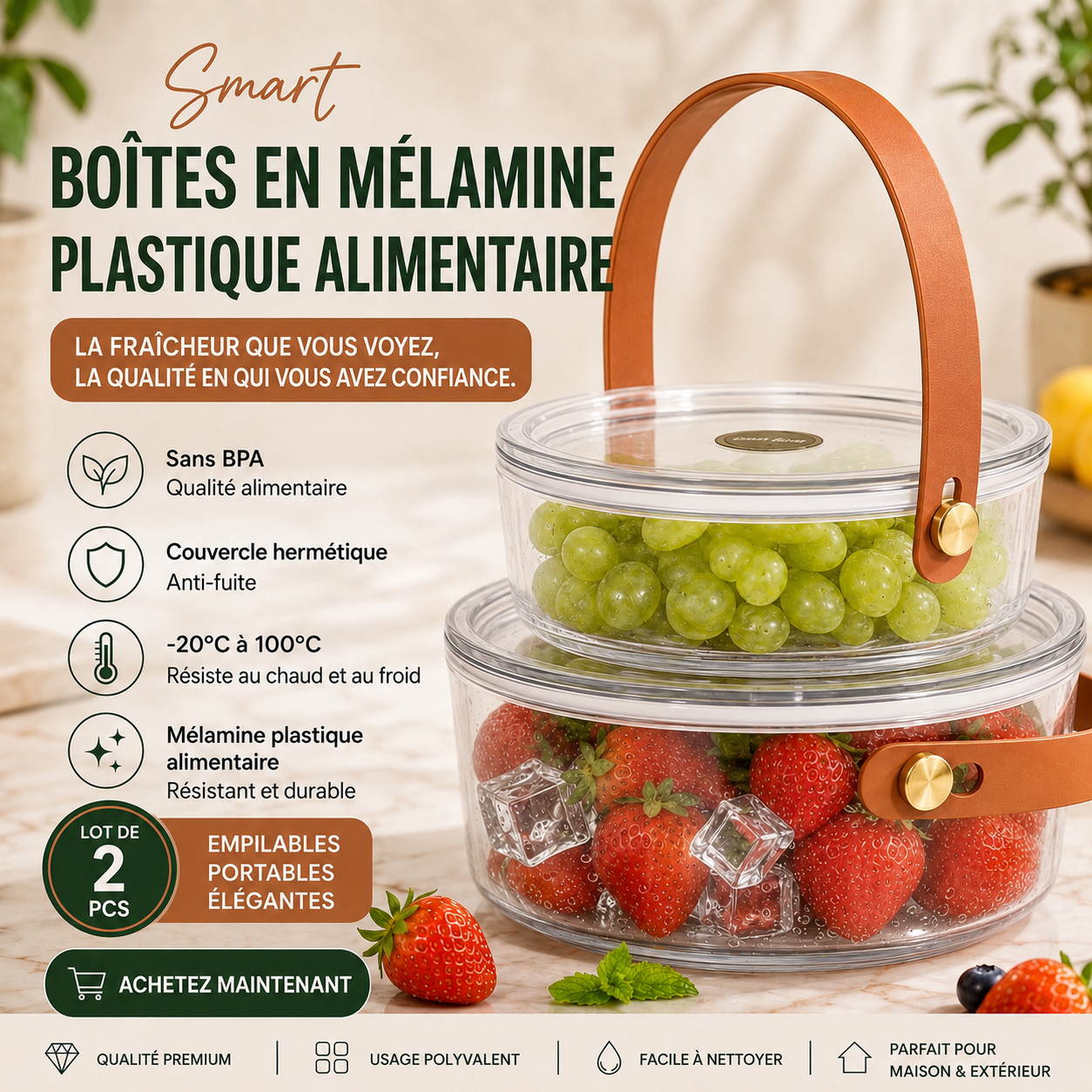 Boîtes en Mélamine Plastique Alimentaire – Fraîcheur  💎