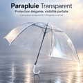 Parapluie Transparent Élégant — canopée transparente PVC et poignée crochet, protection et visibilité parfaite