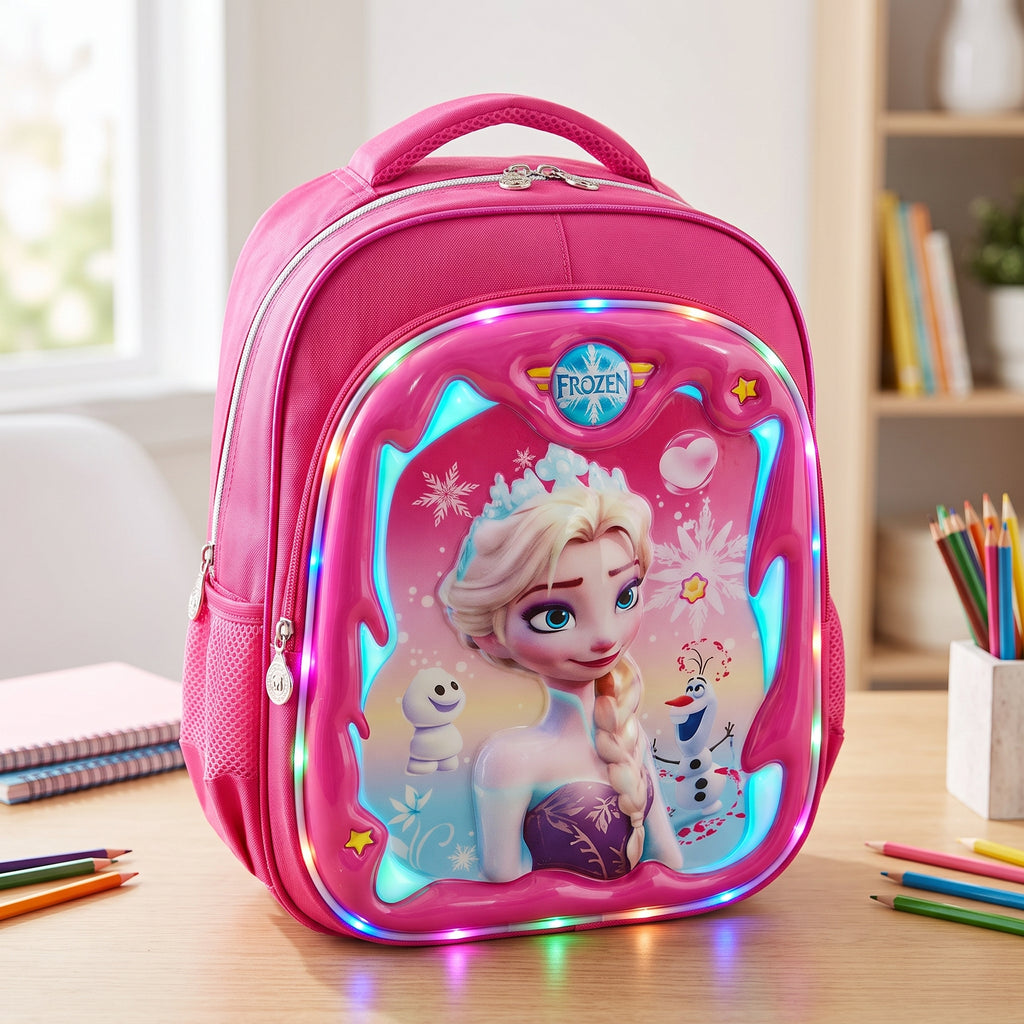 Sac à Dos LED Frozen Elsa Rose Fushia — Lumières LED multicolores design 3D