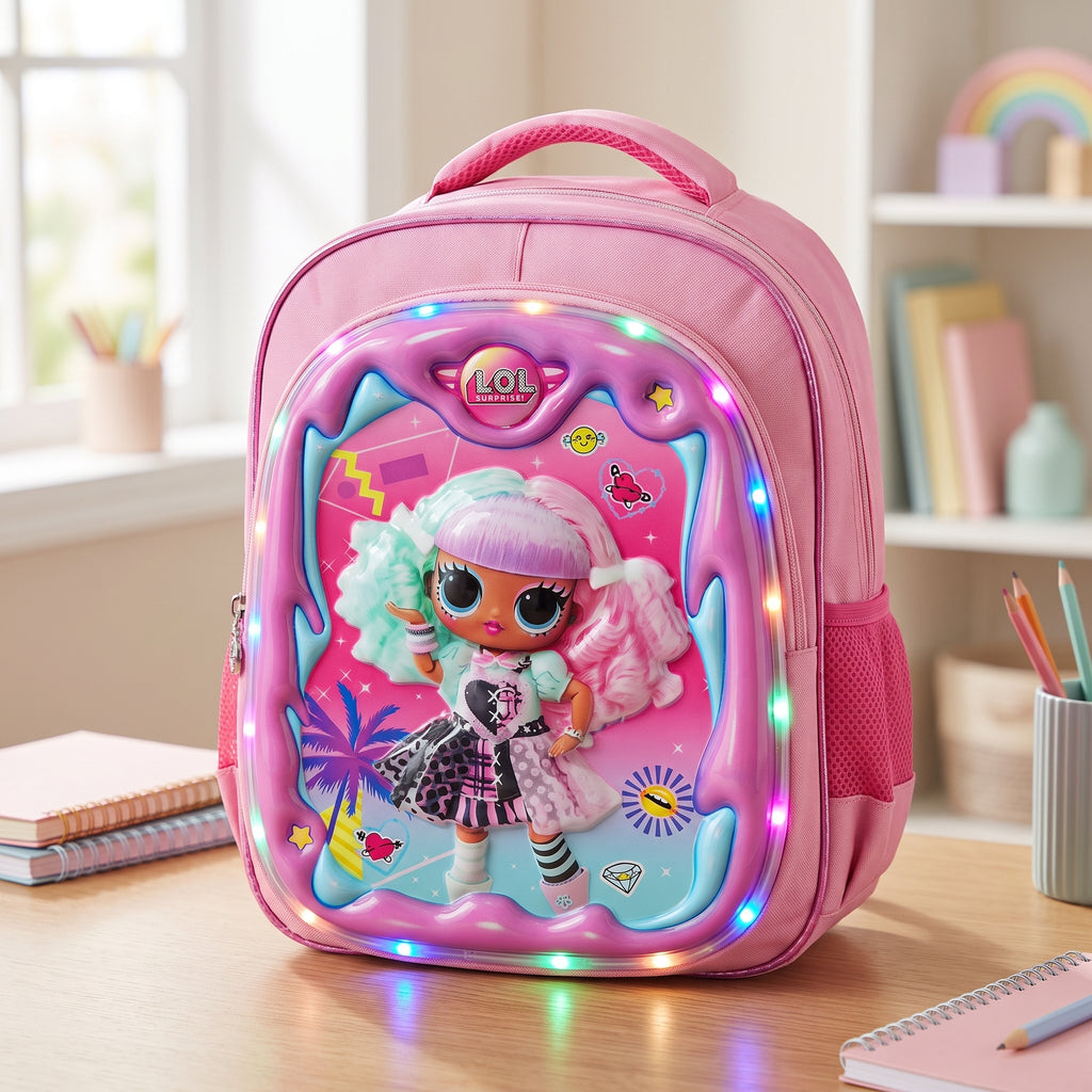 Sac à Dos LED LOL Surprise Rose — Lumières LED multicolores design 3D poupée