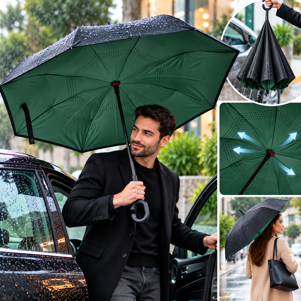 Parapluie inversé à intérieur vert