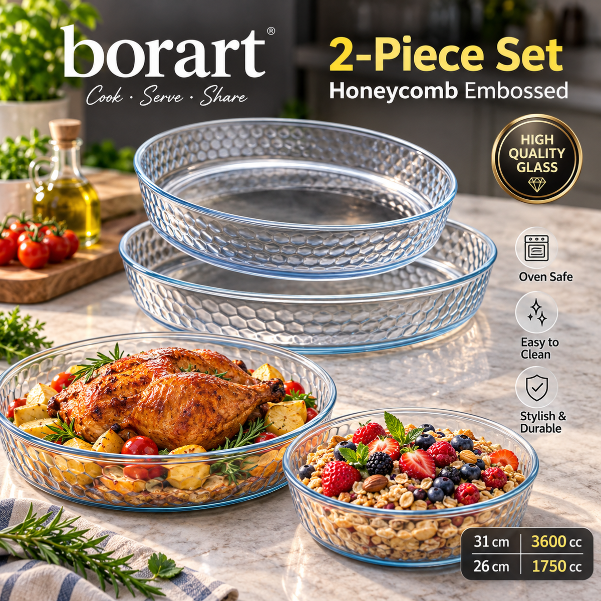 Pack BORART Rond en Verre 2 PCs – Made in Turkey 🇹🇷🍲