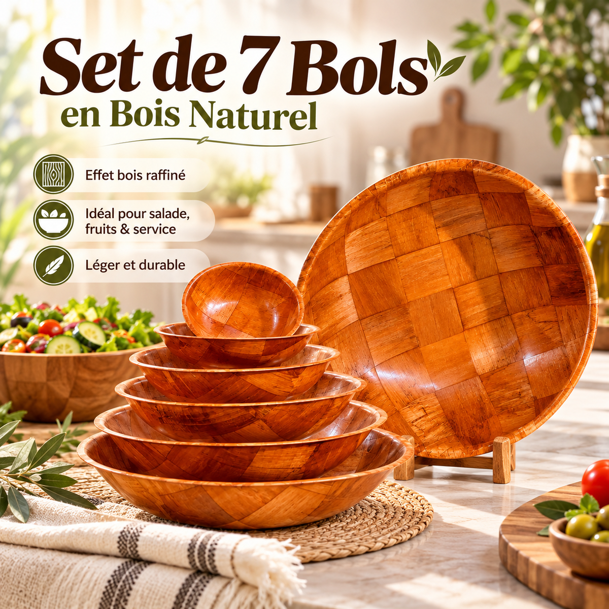 Set de Bols en Bois (7 pièces)