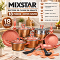 Batterie de Cuisine MIXSTAR Granite 18 Pièces Effet Cuivre — Faitout, couscoussier, casserole, 2 poêles, spatule, louche