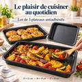 Lot de trois plateaux antiadhésifs noirs pour four, formats 32 × 21, 30 × 19 et 27 × 19 cm